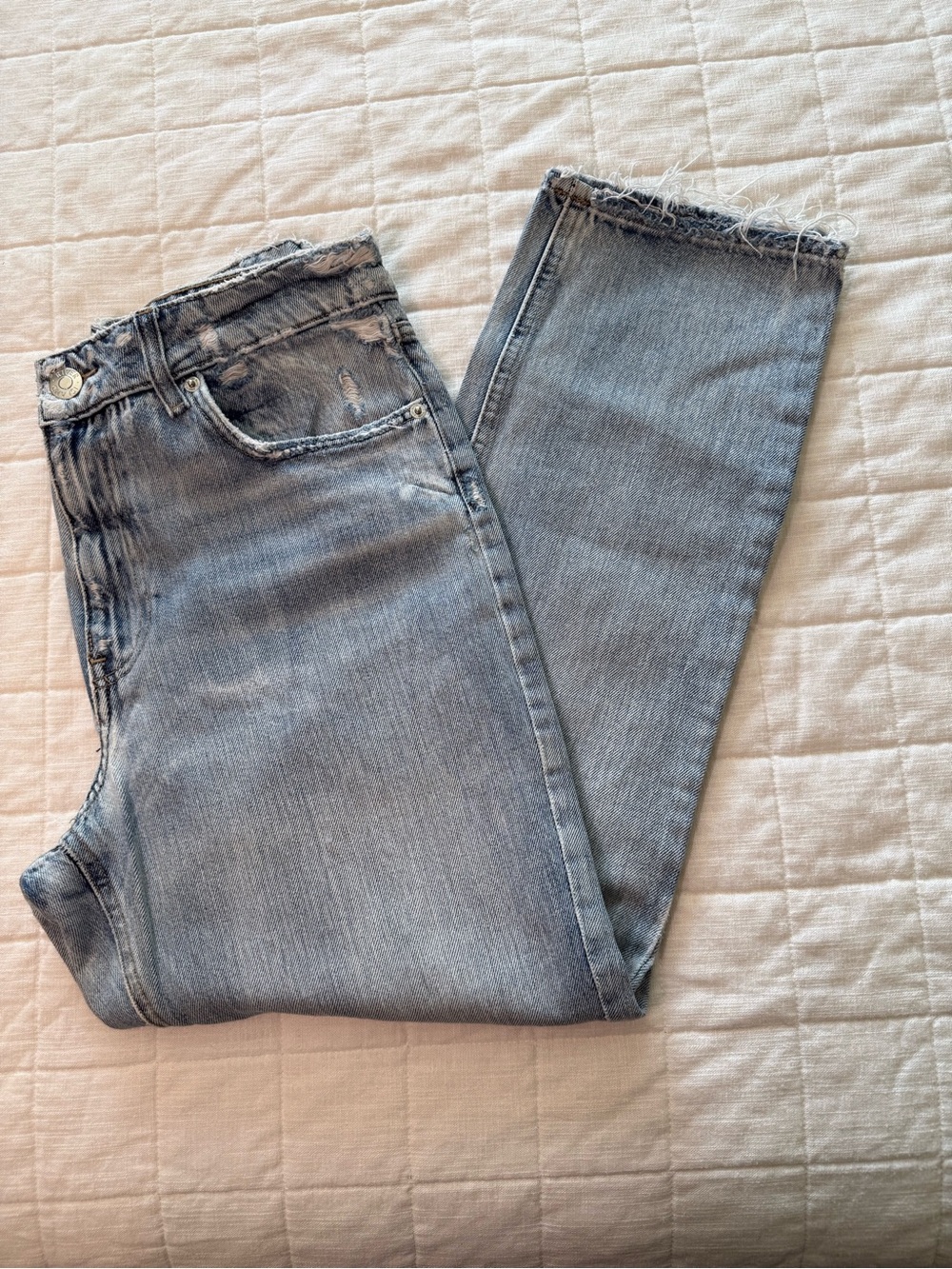 River Island Distressed Light Blue Slim Straight Jeans